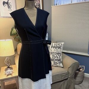 Maggy London Womens Colorblock Faux Wrap Dress - Dark Navy